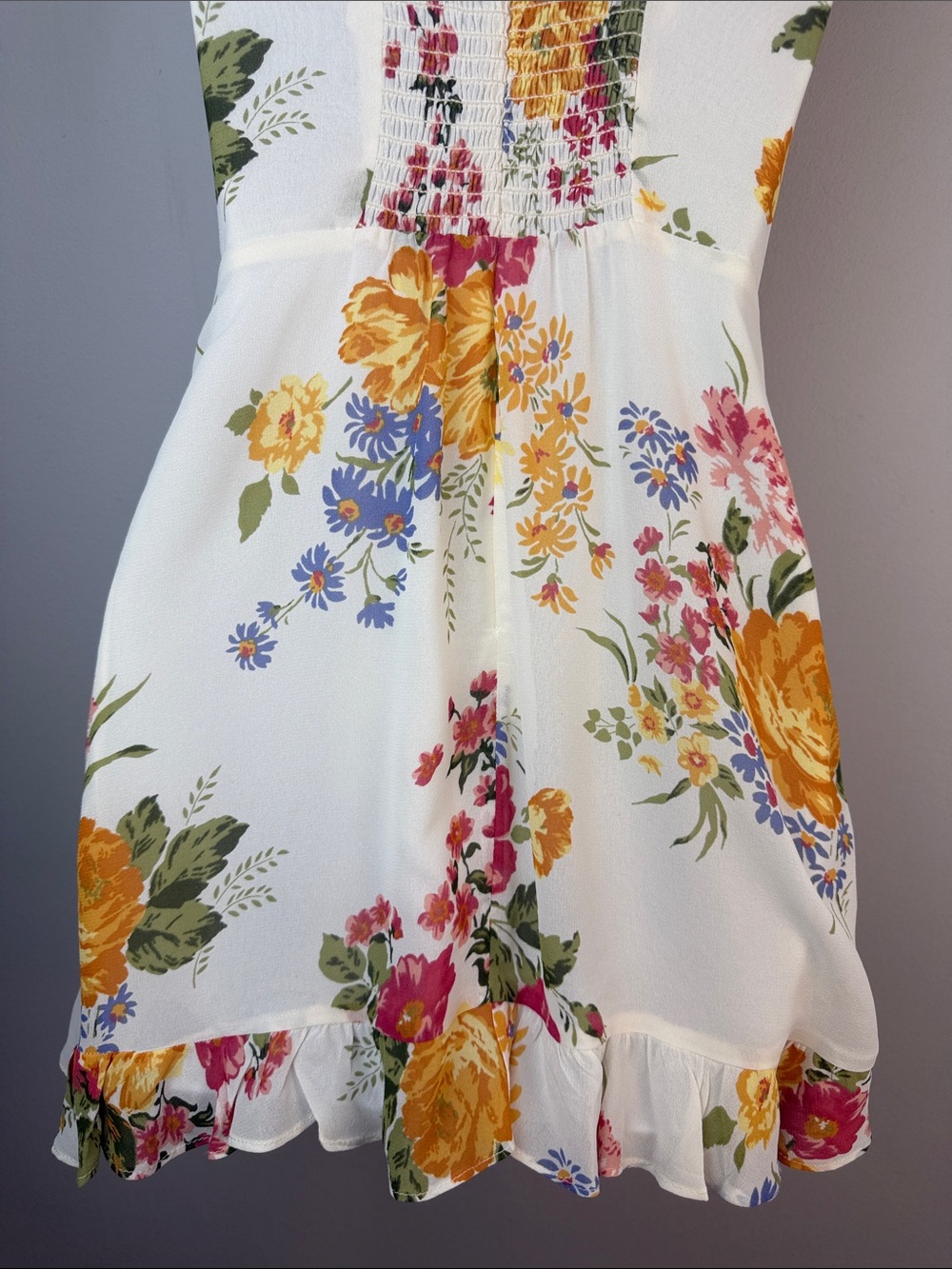 Reformation Christine Floral Bouquet Mini Dress Tie Shoulder Strap Ruffle Size 0 - Picture 13 of 16